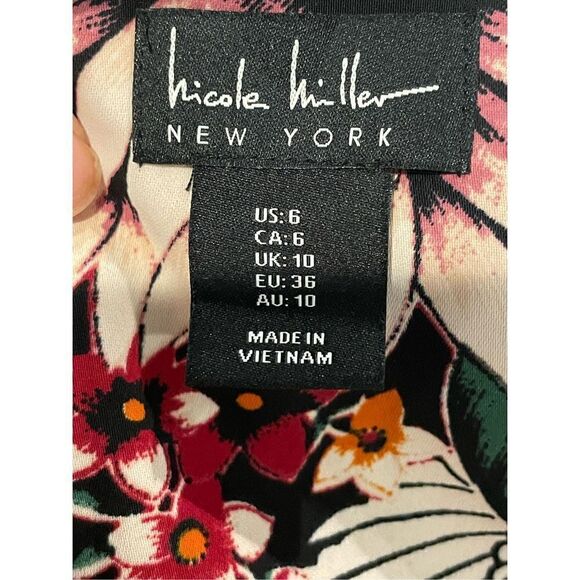 Nicole Miller Floral Crane Dress Black Print Romantic 6 With Pockets Unlined - Picture 8 of 9